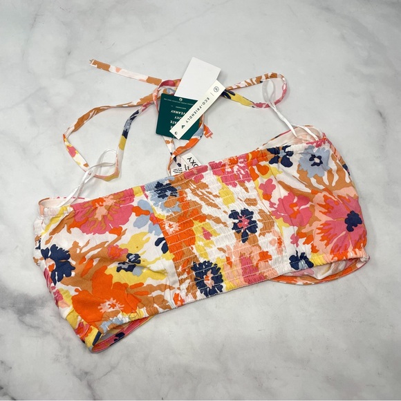 NWT Roxy Island Hops Floral Halter Tie Slouchy Tube Crop Top Boho Hippie XS - Picture 6 of 8